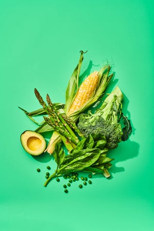 vegetables on green background