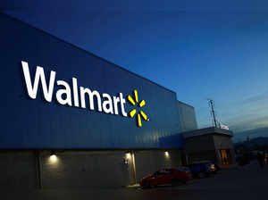 A view shows the logo of a Walmart store in Ciudad Juarez