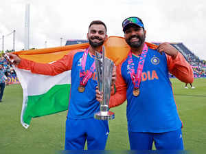 Barbados, Jul 02 (ANI): India's Captain Rohit Sharma and Virat Kohli with the IC...