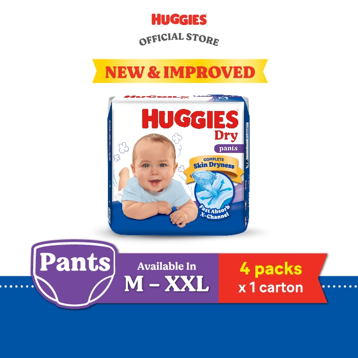 Huggies Dry Pants Diapers - M58/L48/XL40/XXL34 (4 Packs) NEW