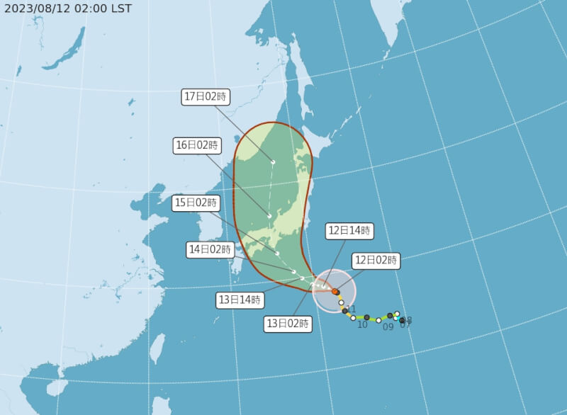 中央氣象局預估，颱風蘭恩往日本南方海面移動，對台灣沒有影響。（圖取自中央氣象局網頁cwb.gov.tw）