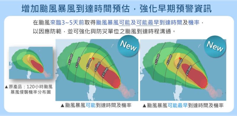 氣象署強化颱風預警，7月1日起新增「颱風暴風可能到達時間」等2項資訊。（圖取自氣象署網頁cwa.gov.tw）