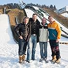 Dexter Fletcher, Hugh Jackman, Eddie 'The Eagle' Edwards, and Taron Egerton in Eddie the Eagle (2015)