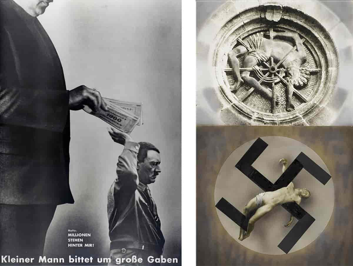 To fotomontager af John Heartfield i magasinet AIZ