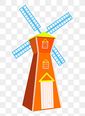 sky blue windmill building illustration, Sky Blue Building, Cartoon Illustration windmill illustration png transparent