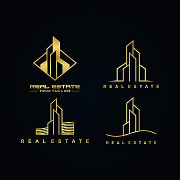 real estate gold color logo set, Modern, Building logo real estates vector hd png images