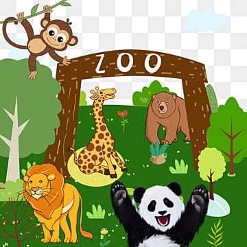 zoo裡面的動物插畫獅子老虎熊貓, 動物園剪貼畫, 猴, 獅子 PNG圖案素材