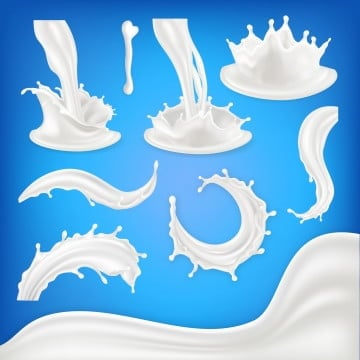 milk splash set vector white wave drop blots liquid food drink natural eco healthy product pouring product design element 3d realistic illustration, Vector, Milk eco friendly product vector art png