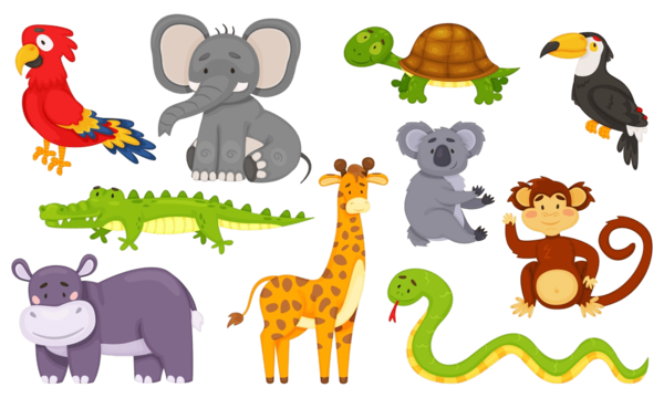 animali della giungla dei cartoni animati animali selvatici, Koala, Zebra, Diverso PNG e Vector