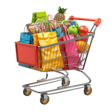 supermarket shopping cart design full of goods and shopping bags, Cart, Shopping Trolley, Retail PNG Image and Clipart