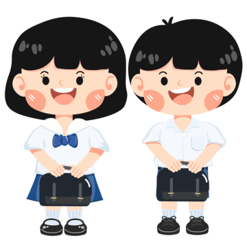 boy and girl wearing student in uniform holding school bag vector, Thai Student, Back To School, Schoolboy PNG and Vector