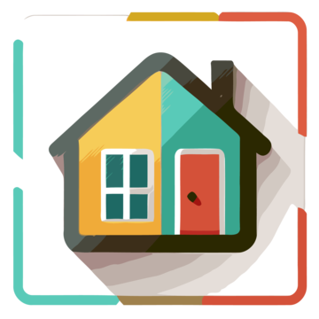 the home icon is displayed on a square square background vector, A Simplistic Colorful Icon Of House Work On A White Background, No Shadows, Small Centered In Frame PNG and Vector