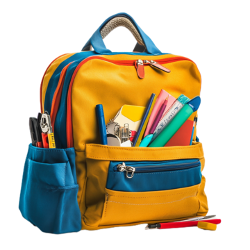 school bag with accessories white background, Kids, School Bag, Transparent PNG Image and Clipart