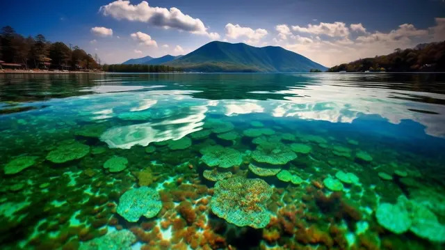 kristallklares wasser und berge in der japanischen natur Hintergrund, Fantastische Wasseroberfläche, Hd-fotografie-foto, Wasser Hintergrundbild