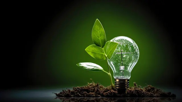 light bulb and bulb of green plant growing amongst leaves Background, Picture Of Green Energy, Energy, Green Energy Background image