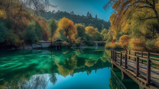 ein herbstlicher see mit bäumen und einem steg im hintergrund, Hübsche Orte In Meiner Nähe Zum Fotografieren, Mich, Hübsch Hintergrundbild