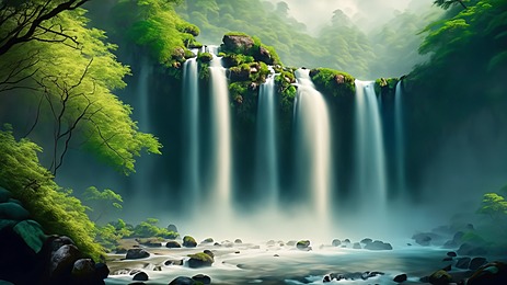 wasserfall im tiefen wald im sommer  naturlandschaftshintergrund, Wasserfall, Natürlich, Grün Hintergrundbild