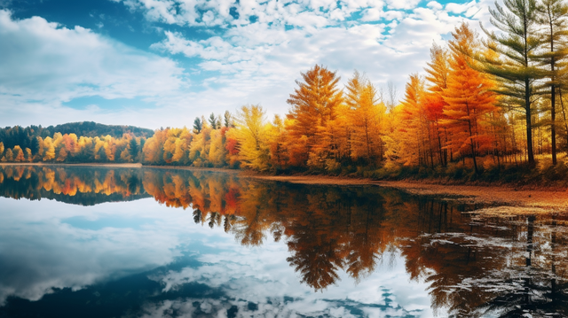 die strukturierte reflexion eines farbenfrohen herbstwaldsees Hintergrund, Herbstwald, See Hintergrund, Herbstlandschaft Hintergrundbild