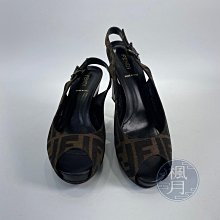 FENDI 棕FF帆布露趾楔型鞋 #36.5  高跟鞋 精品跟鞋 跟鞋 單品 精品鞋 女鞋 楔型鞋