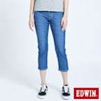 EDWIN JERSEYS 迦績  EJ2 透氣涼感修身窄管 七分牛仔褲-女-石洗藍