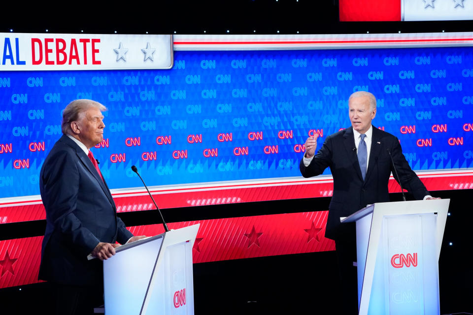Atlanta, Georgia - June 27: Former president Donald Trump  and President Joe Biden participate in the first presidential debate of the 2024 elections at CNN's studios in Atlanta, Ga on Thursday, June 27, 2024. The debate was moderated by CNN's Jake Tapper and Dana Bash.

(Photo by Jabin Botsford/The Washington Post via Getty Images)