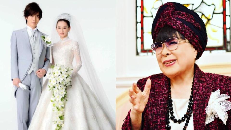 日本婚紗教母桂由美過世，知名女星北川景子也穿過她設計的作品。（圖／翻攝自桂由美臉書、X@wii_hoshino）
