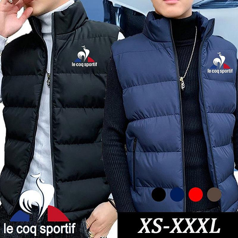 Lecoqsportif 秋冬男士背心外套和夾克加厚立領純色棉背心鴨絨夾克無袖