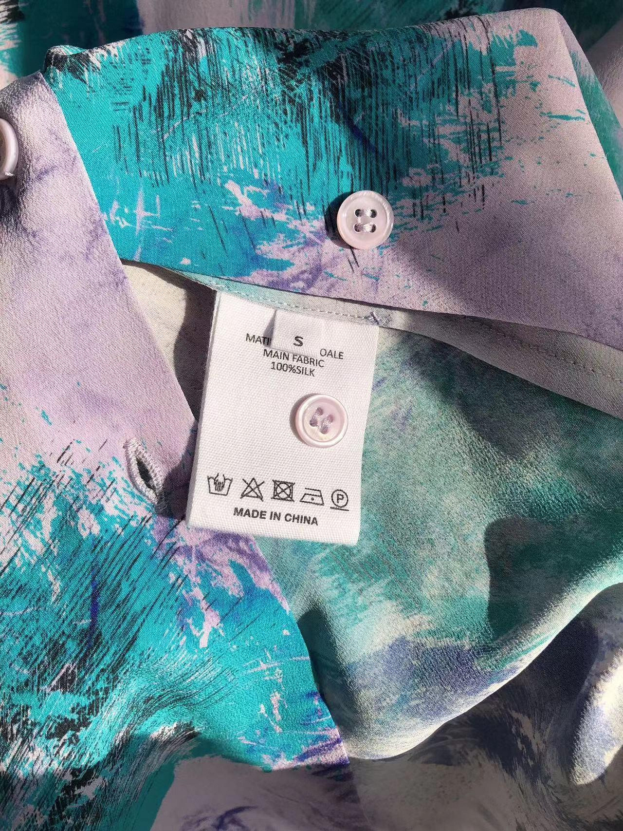 17姆米砂洗真絲雙縐100%桑蠶絲綠紫畫布·復古文藝氣息 簡約版砂洗真絲長袖襯衫  曼