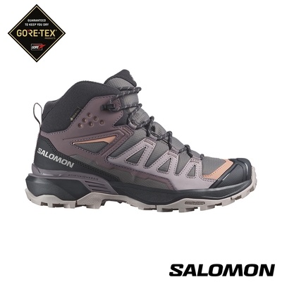 官方直營 Salomon 女 X ULTRA 360 Goretex 中筒登山鞋 李子紫/幻灰/棕