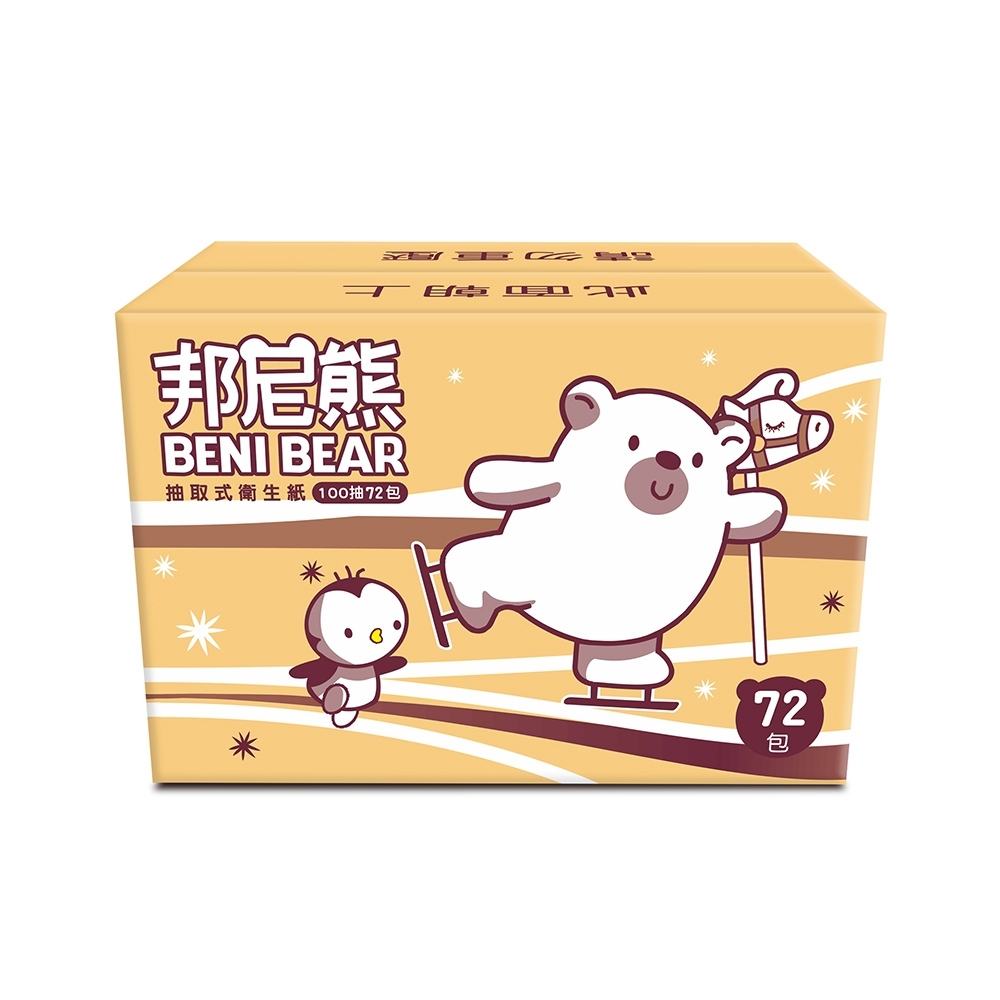 BeniBear邦尼熊復古酒紅條紋抽取式衛生紙100抽12包6袋 product image 10