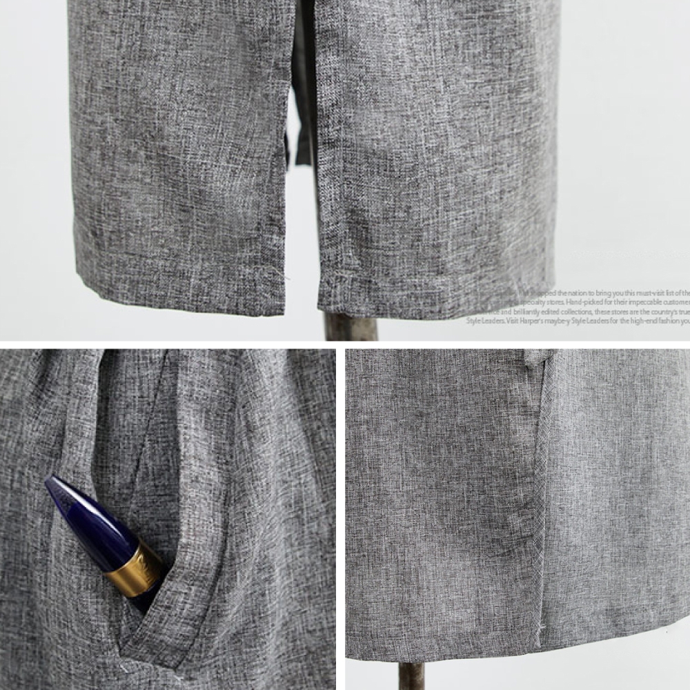 MOCO素色袖釦雙色面料腰帶款側邊開叉大翻領垂綴感時尚風衣長外套L~4XL product image 4