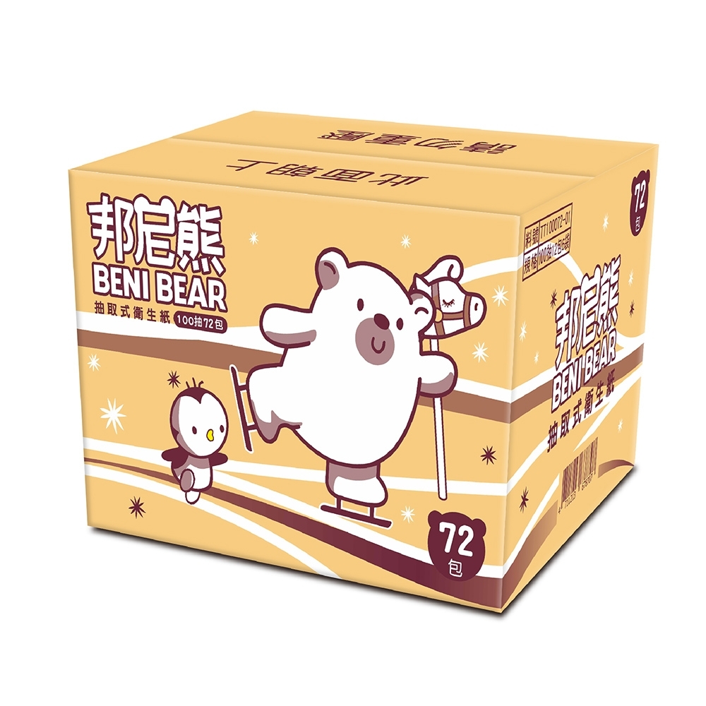 BeniBear邦尼熊復古酒紅條紋抽取式衛生紙100抽12包6袋 product image 9