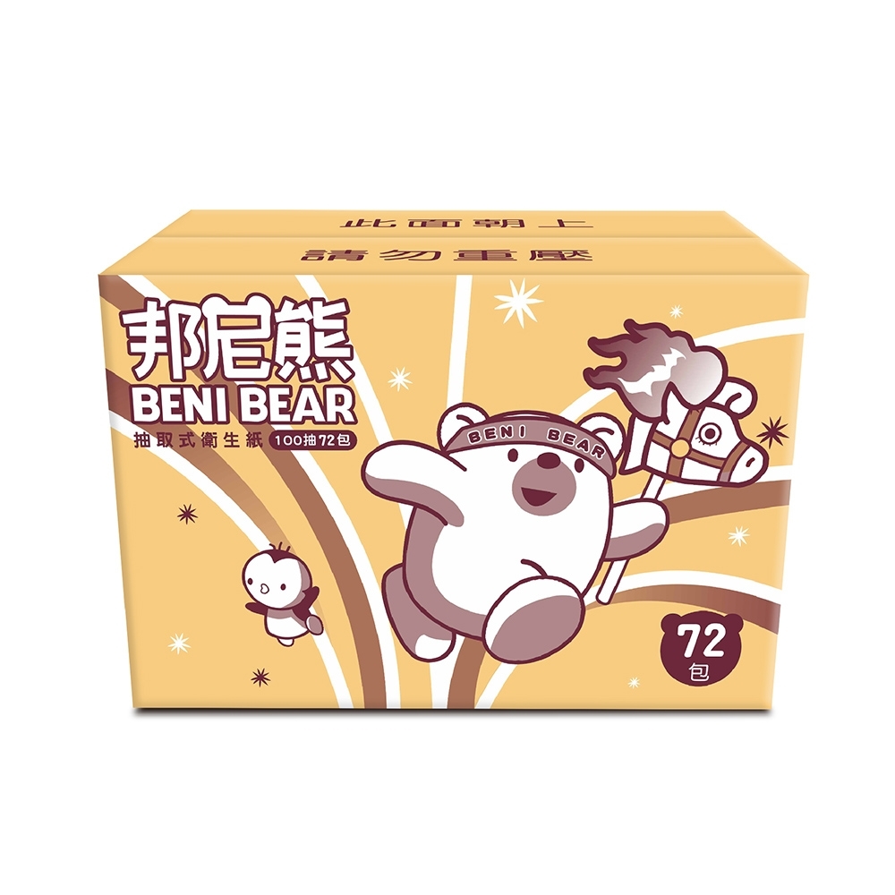 BeniBear邦尼熊復古酒紅條紋抽取式衛生紙100抽12包6袋 product image 8