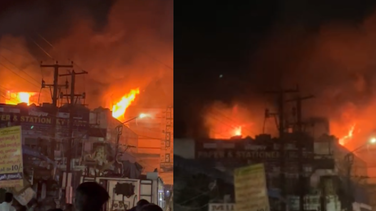 Massive Fire Breaks Out in Bangle Shop in Andhras Vijayawada VIDEO