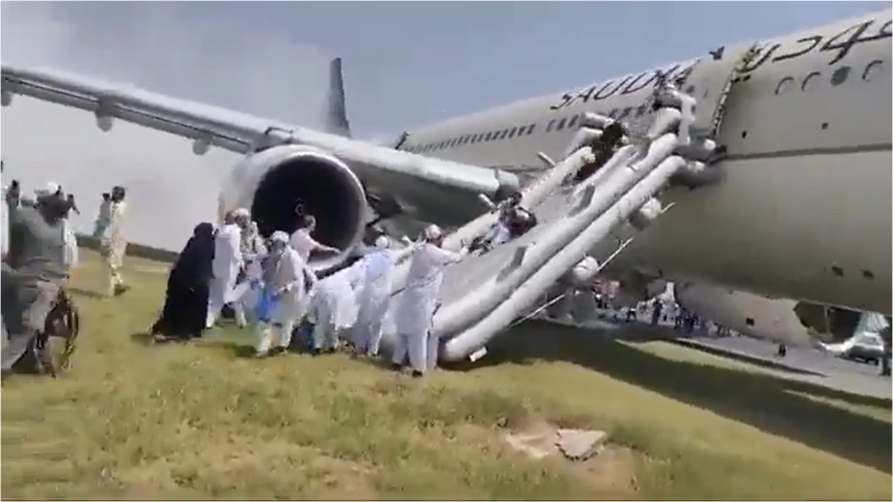 Saudia Flight With 297 Passengers Catches Fire During Landing At Pakistans Peshawar Airport Video