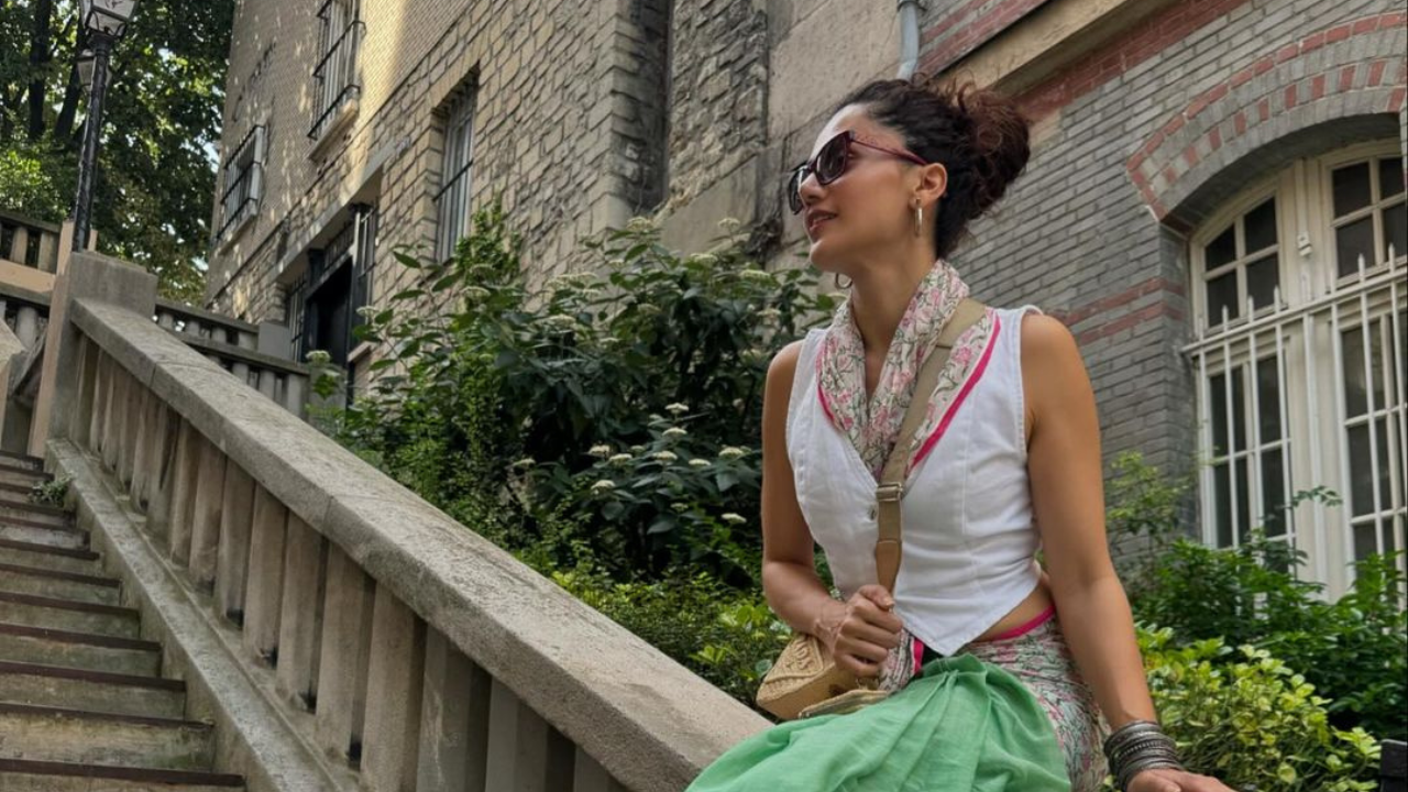 Taapsee Pannu Pairs Rs 4500 Peppy Green Saree With Waistcoat In Quirky New Look From 2024 Paris Olympics