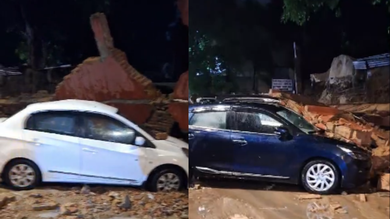 School Wall Collapses In Delhis Darya Ganj Vehicles Damaged- VIDEO