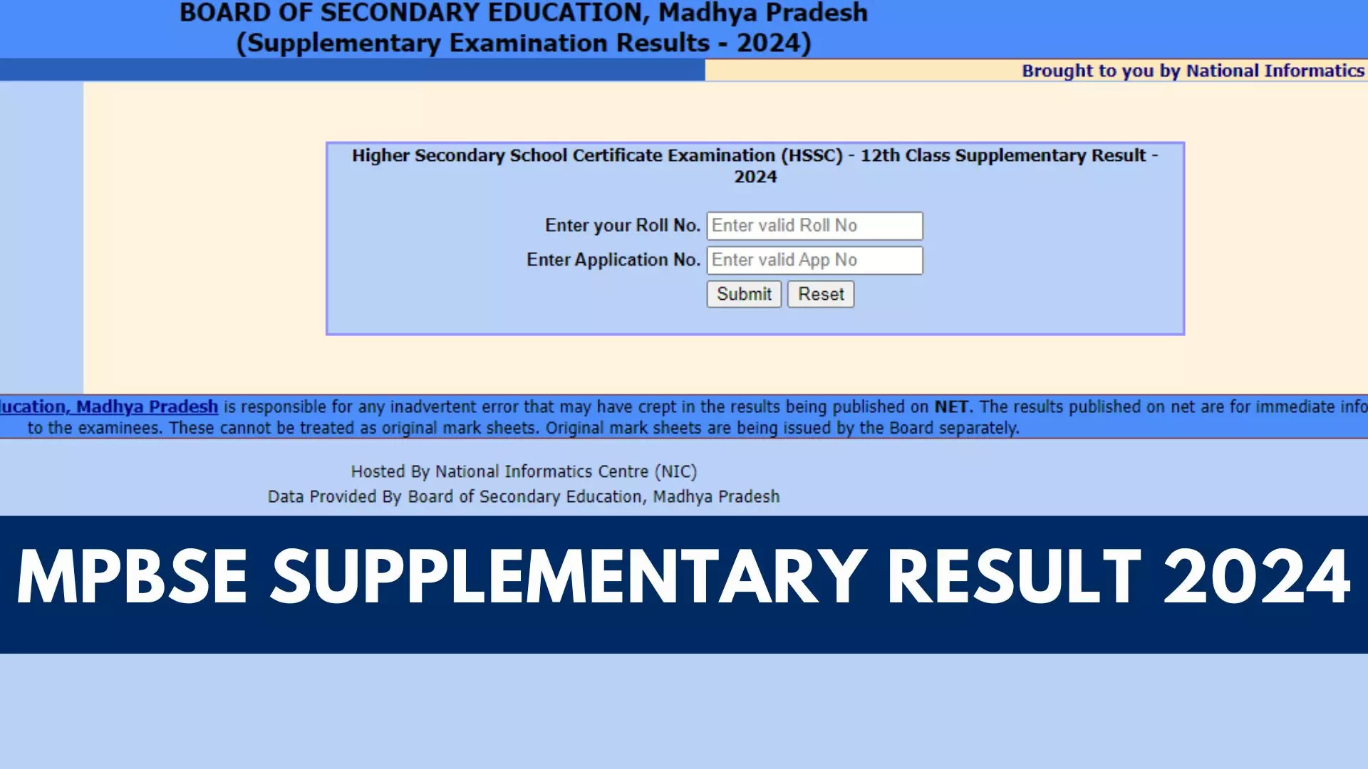 MP Board Supplementary Result 2024 MPBSE 10th 12th Supply Result Released at mpresultsnicin