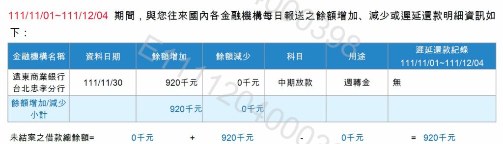 Timmy的理財手札-作者聯徵信用報告