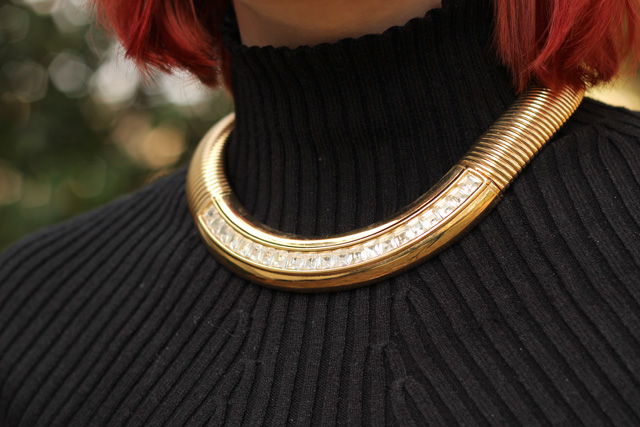 Givenchy Vintage Gold Choker with a High Neck Dress.jpg