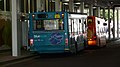 English: Arriva The Shires 3297 (X297 MBH), a Dennis Dart SLF/Plaxton Pointer 2 MPD, in Great Western Street, Aylesbury, Buckinghamshire, Blue Route 2, part of the Aylesbury Rainbow Routes network, supported by Buckinghamshire County Council. Blue Route 2 does not enter the bus station, instead stopping at these stops in Great Western Street (the road outside the bus station), under the shopping centre.