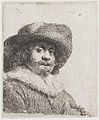 Man in a Broad-Rimmed Hat label QS:Len,"Man in a Broad-Rimmed Hat" label QS:Lnl,"Man met breedgerande hoed" . 1638. etching print. 8 × 6.4 cm (3.1 × 2.5 in). Various collections.