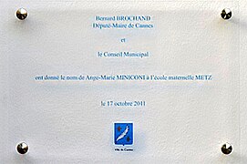 Plaque commémorative du batptême de l'école Ange-Marie MINICONI.jpg