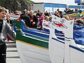 Rowing boats from different rowing clubs just before the Ólavsøka boat race starts.