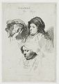 Three Heads of Women, One Asleep label QS:Len,"Three Heads of Women, One Asleep" label QS:Lnl,"Drie vrouwenkoppen, één slapend" . 1637. etching print. 14.1 × 9.6 cm (5.5 × 3.7 in). Various collections.