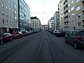 osmwiki:File:Ruusulankatu tram rails (at lat 60.18206, lon 24.92450) heading NW.jpg