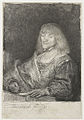 Man at a Desk Wearing a Cross and Chain label QS:Len,"Man at a Desk Wearing a Cross and Chain" label QS:Lnl,"Man aan een lessenaar met halsketting en kruis" . 1641. etching print and drypoint print. 15.2 × 10.3 cm (5.9 × 4 in). Various collections.