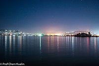 The night view of Mwanza city around lake Victoria.