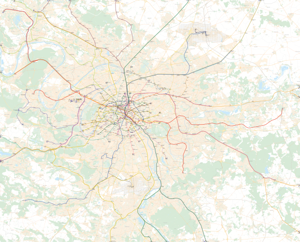 Map of Paris rail public transports : Tramway (LRT), Metro, RER, Suburban rails, airport shuttles.