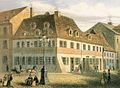 Historische Lithographie des Geburtshauses von Robert Schumann in Zwickau, um 1810